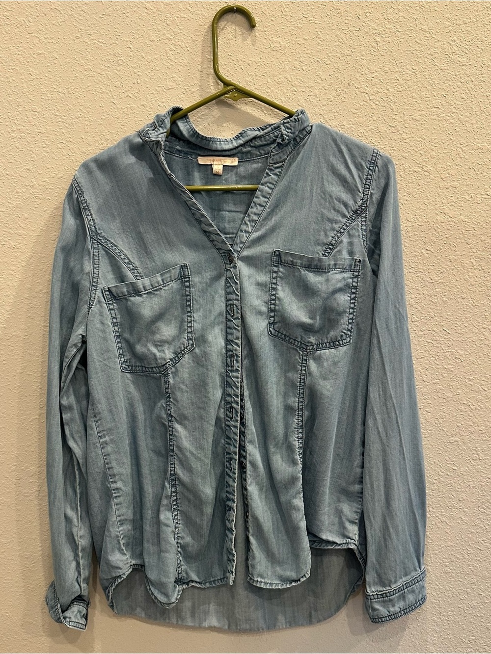 Skies Are Blue Chambray Button Down Shirt Blue Relaxed Boho